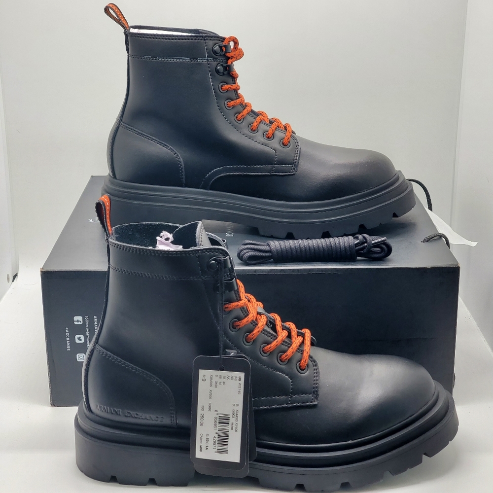 Armani Exchange Authentic Leather Boots Laceup Sz 10 Mens New